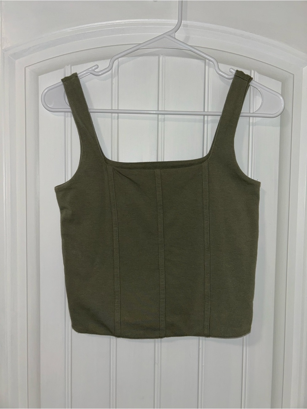 American Eagle Outfitters Olive Square-Neck Ribbed Tank Small